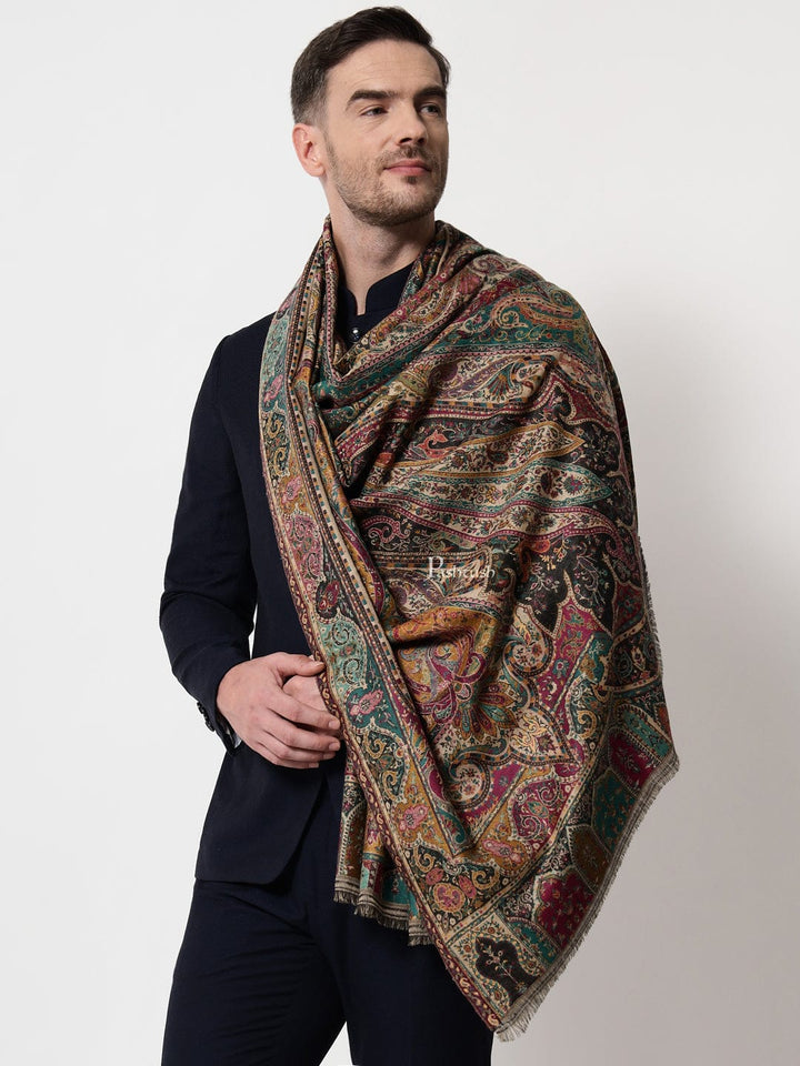 Pashtush India Mens Shawls Gents Shawl Pashtush mens faux pashmina stole, ethnic weave design, Multicolour
