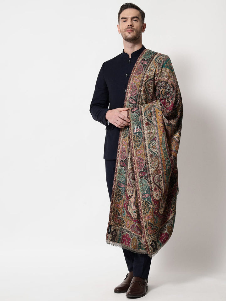 Pashtush India Mens Shawls Gents Shawl Pashtush mens faux pashmina stole, ethnic weave design, Multicolour