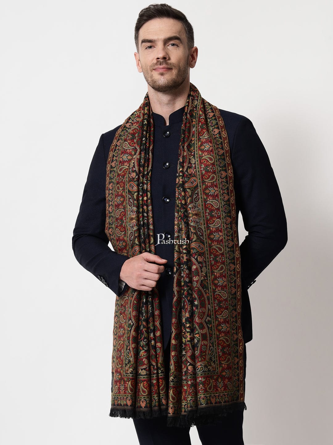 Pashtush India Mens Scarves Stoles and Mufflers Pashtush mens faux pashmina stole, ethnic weave design, Multicolour