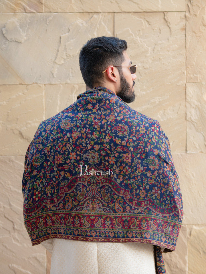 Pashtush India Mens Scarves Stoles and Mufflers Pashtush mens faux pashmina stole, ethnic weave design, Navy Blue
