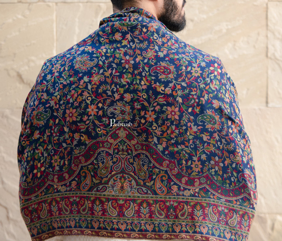 Pashtush India Mens Scarves Stoles and Mufflers Pashtush mens faux pashmina stole, ethnic weave design, Navy Blue