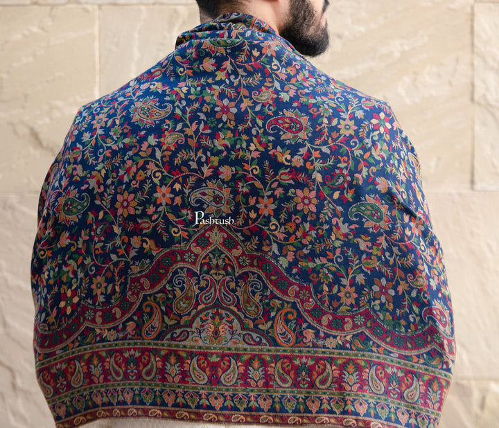 Pashtush India Mens Scarves Stoles and Mufflers Pashtush mens faux pashmina stole, ethnic weave design, Navy Blue