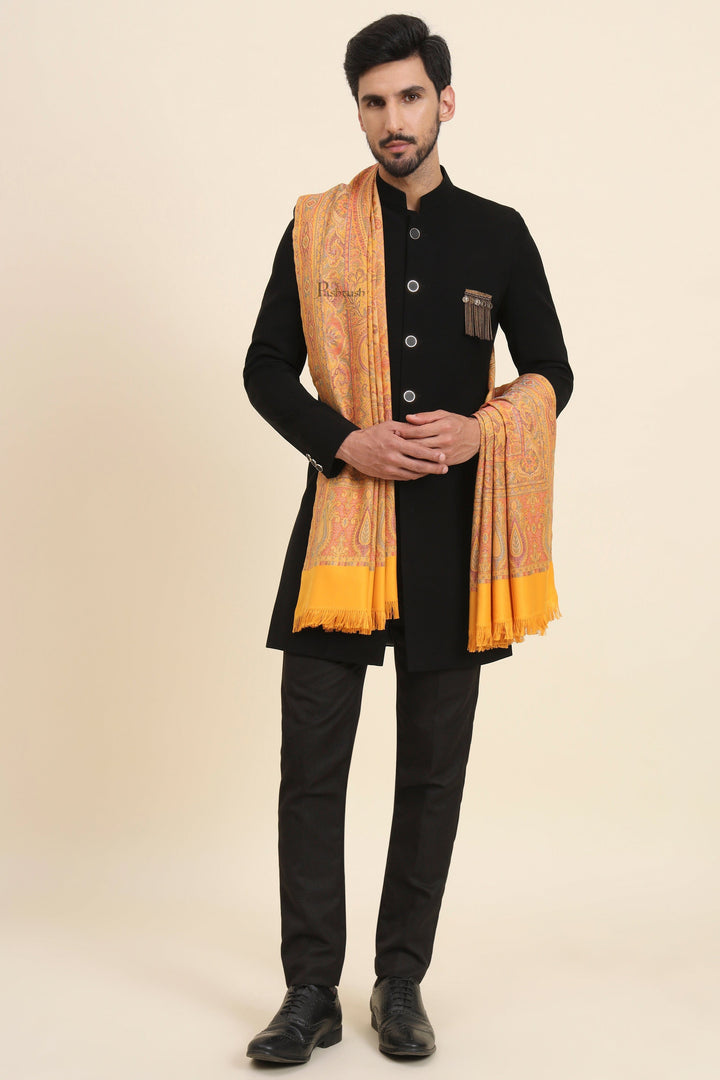 Pashtush India Mens Scarves Stoles and Mufflers Pashtush Mens Faux Pashmina Stole, Jamawar Design, Mustard