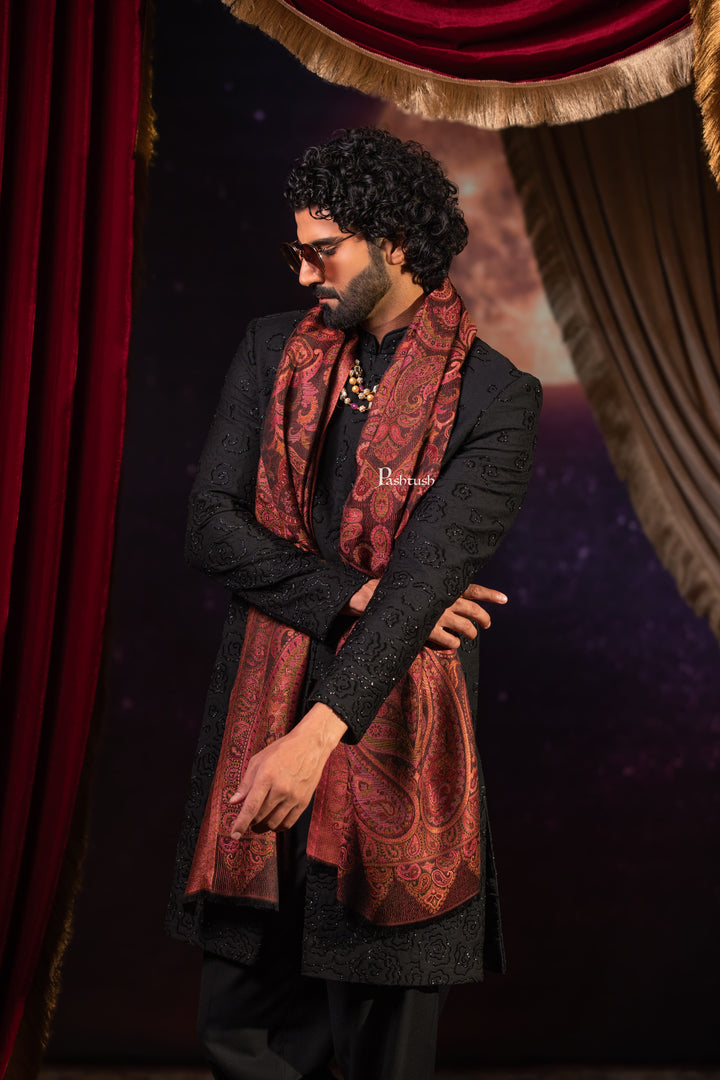 Pashtush India Mens Scarves Stoles and Mufflers Pashtush Mens Faux Pashmina Stole, Paisley Weave Design, Espresso Brown