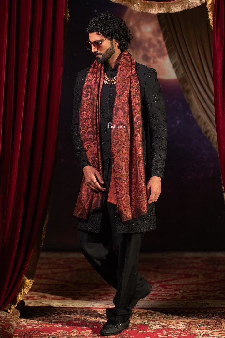 Pashtush India Mens Scarves Stoles and Mufflers Pashtush Mens Faux Pashmina Stole, Paisley Weave Design, Espresso Brown