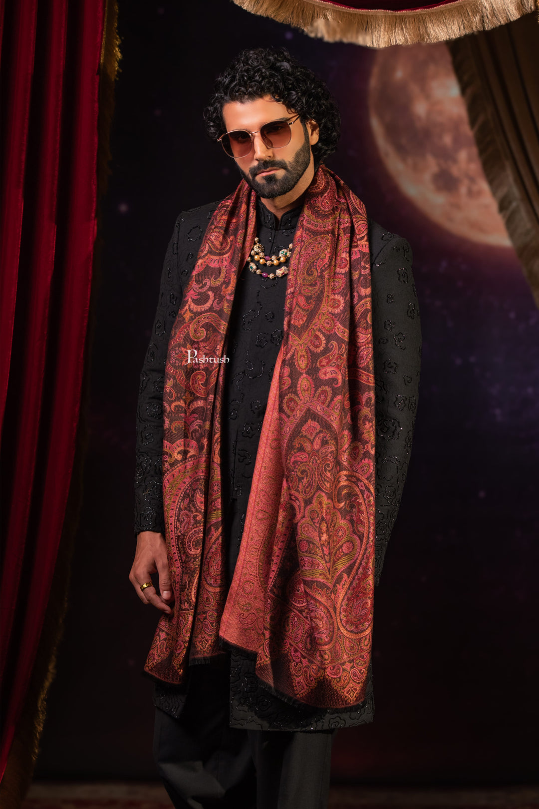 Pashtush India Mens Scarves Stoles and Mufflers Pashtush Mens Faux Pashmina Stole, Paisley Weave Design, Espresso Brown