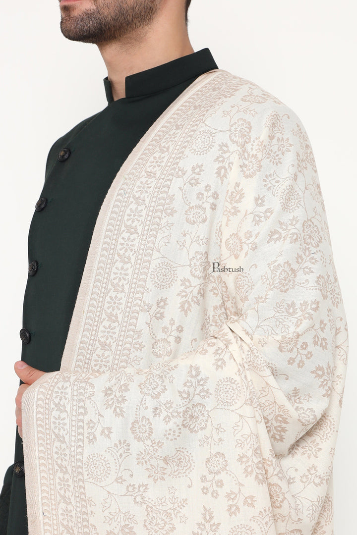 Pashtush India Mens Scarves Stoles and Mufflers Pashtush Mens Faux Pashmina Stole, Paisley Weave Design, Ivory