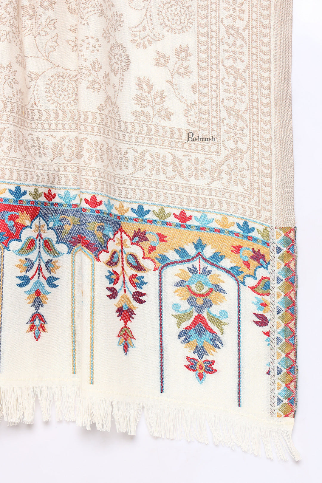 Pashtush India Mens Scarves Stoles and Mufflers Pashtush Mens Faux Pashmina Stole, Paisley Weave Design, Ivory