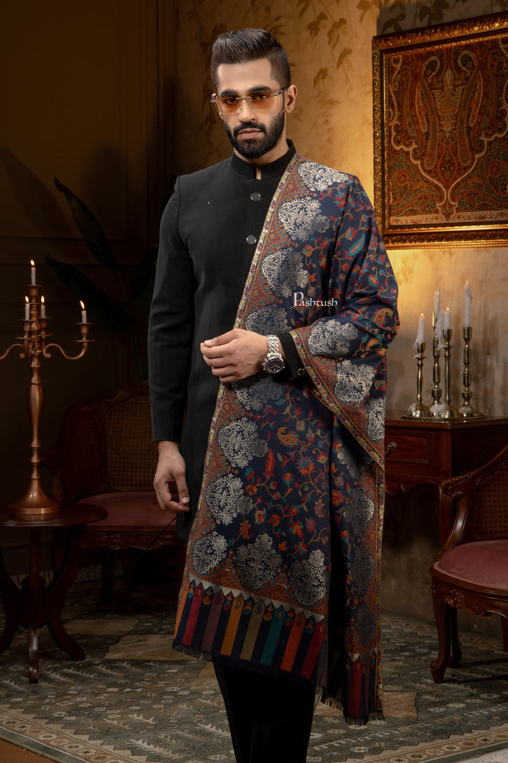 Pashtush India Mens Scarves Stoles and Mufflers Pashtush Mens Faux Pashmina Stole, Twilight Design, Blue