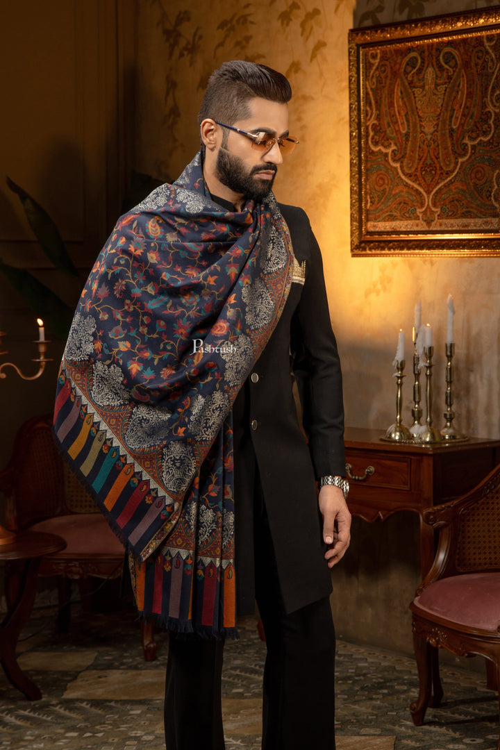 Pashtush India Mens Scarves Stoles and Mufflers Pashtush Mens Faux Pashmina Stole, Twilight Design, Blue
