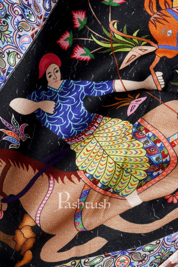 Pashtush India 70x200 PASHTUSH MENS FINE SOFT BAMBOO STOLE, SHIKAARDAR DESIGN - BLACK