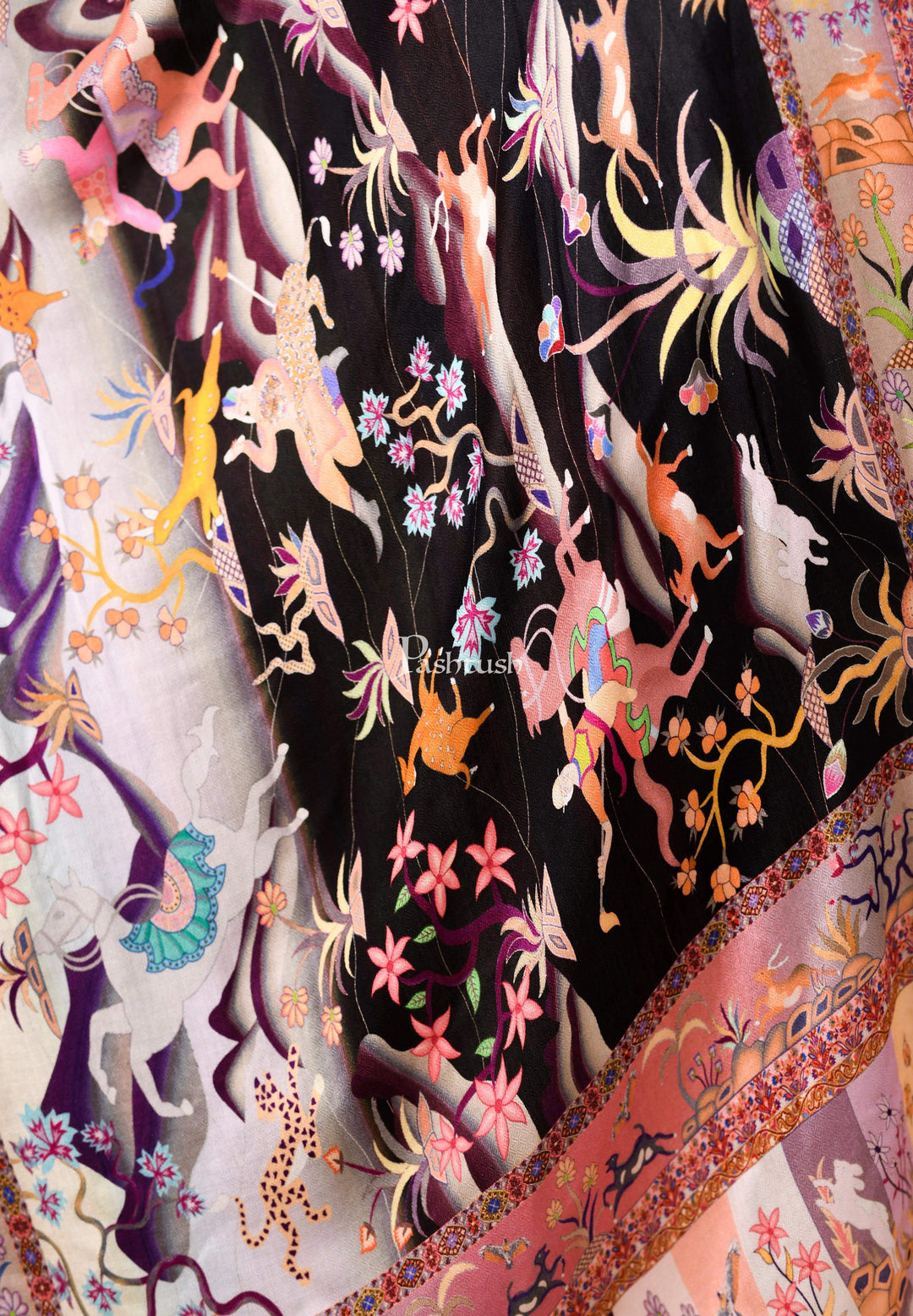 Pashtush India 70x200 Pashtush Mens fine Soft Bamboo Stole, Shikaardar Print Design