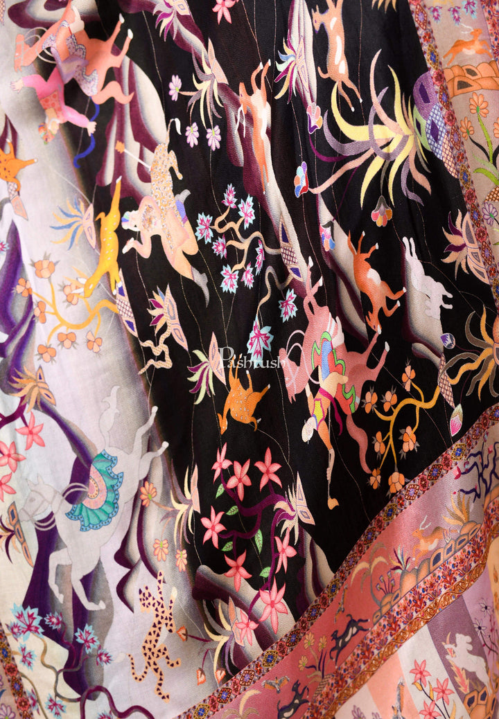 Pashtush India 70x200 Pashtush Mens fine Soft Bamboo Stole, Shikaardar Print Design