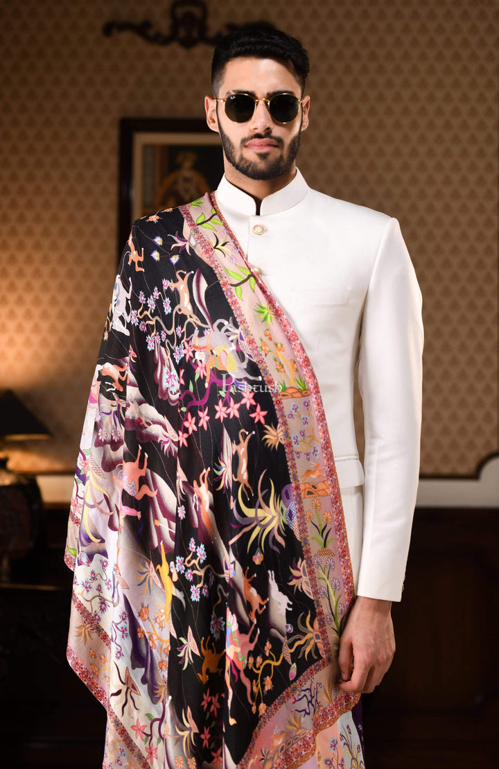 Pashtush India 70x200 Pashtush Mens fine Soft Bamboo Stole, Shikaardar Print Design