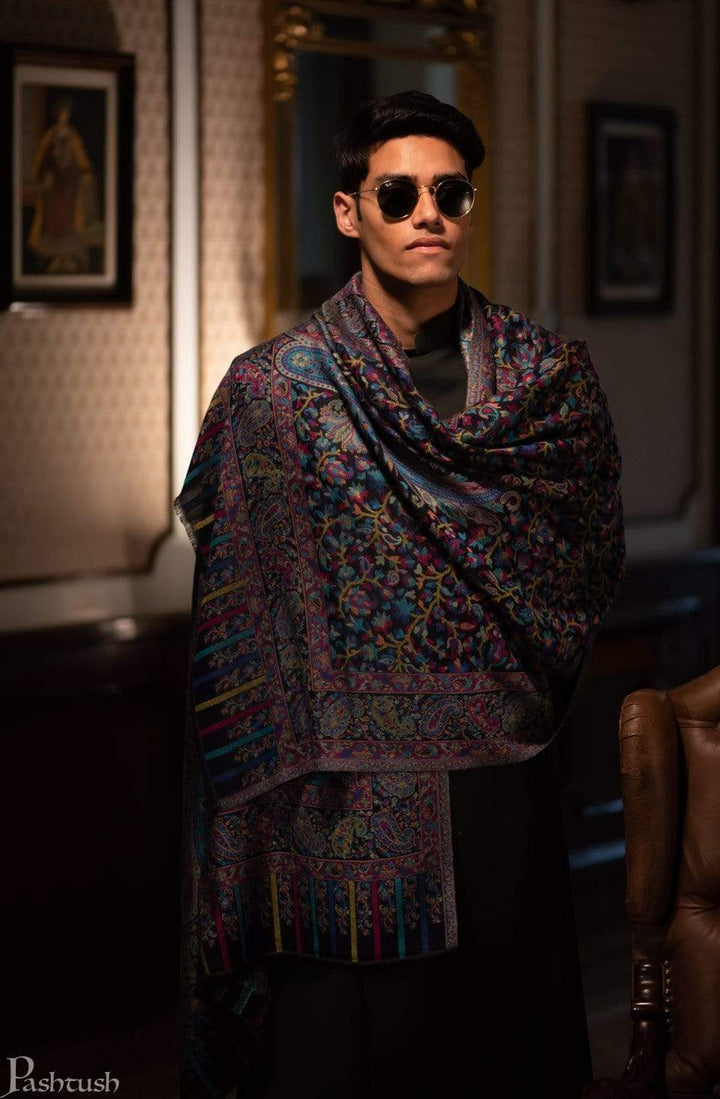 Pashtush Mens Fine Soft Ethnic Stole Multi Blue