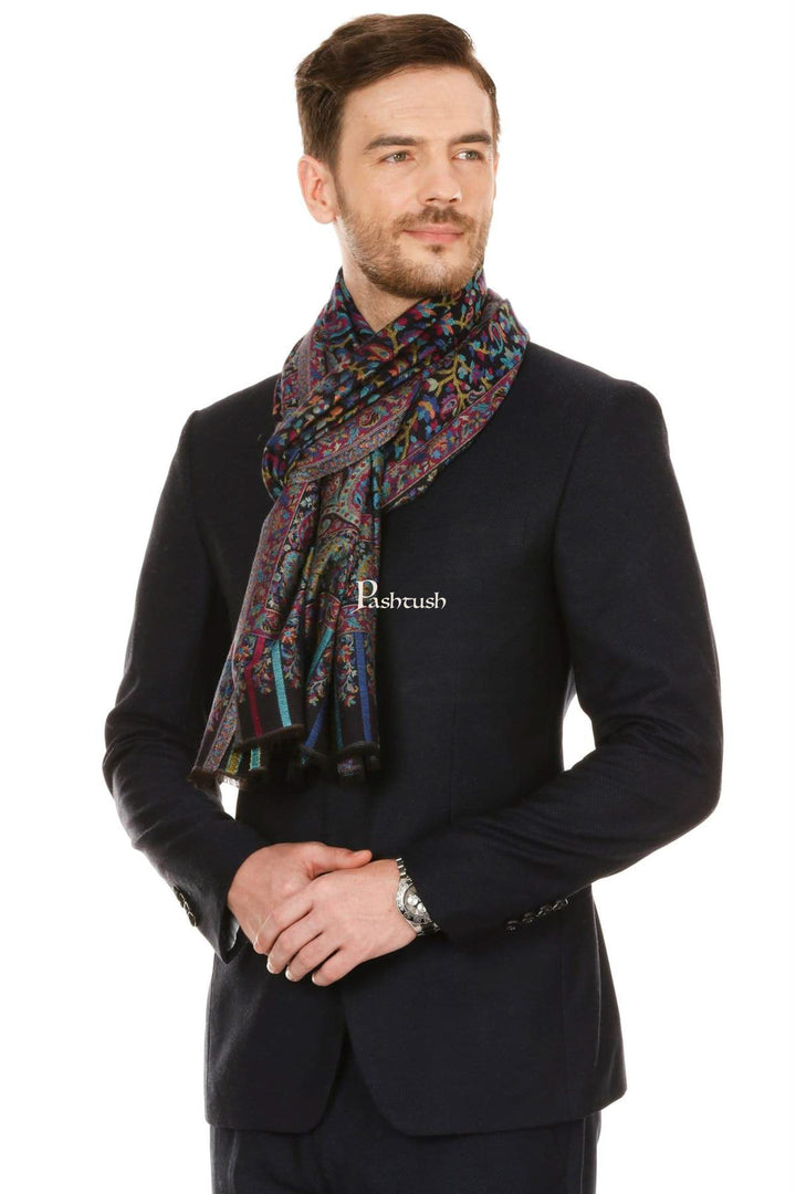 Pashtush India Mens Scarves Stoles and Mufflers Pashtush Mens Fine Soft Ethnic Stole Black