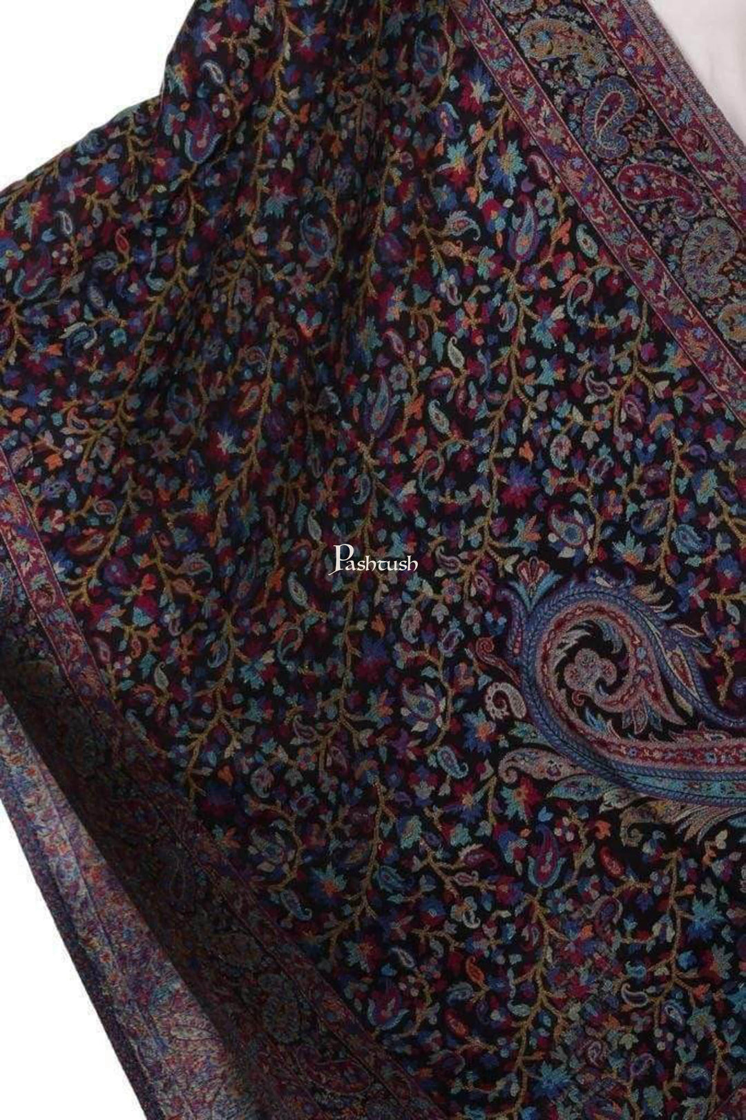 Pashtush India Mens Scarves Stoles and Mufflers Pashtush Mens Fine Soft Ethnic Stole Black