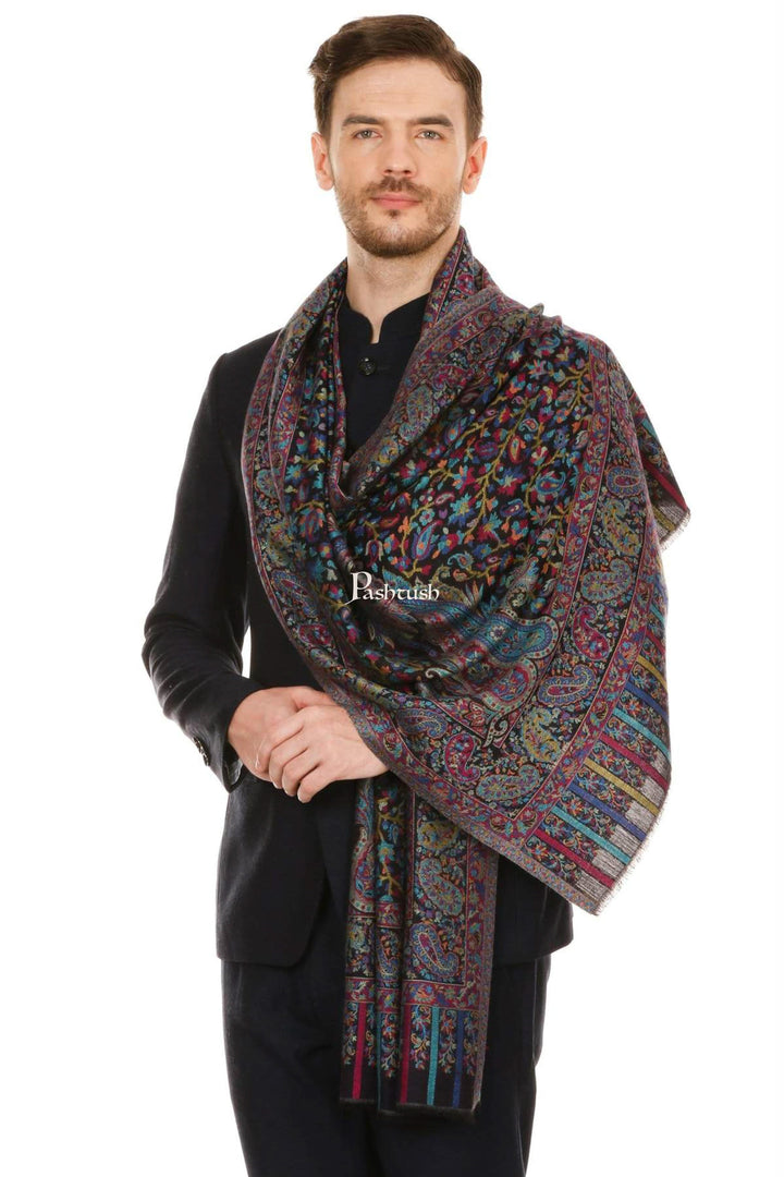 Pashtush India Mens Scarves Stoles and Mufflers Pashtush Mens Fine Soft Ethnic Stole Black