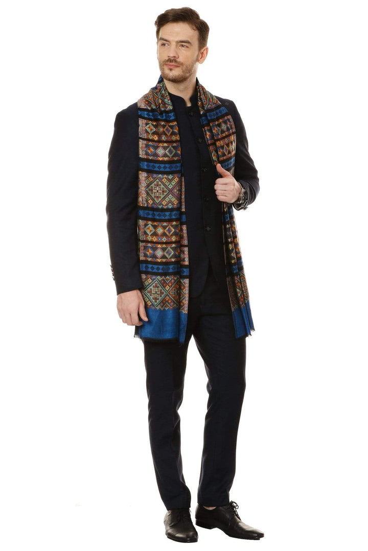 Pashtush India Stole Pashtush Mens fine Soft Ethnic Stole - Blue