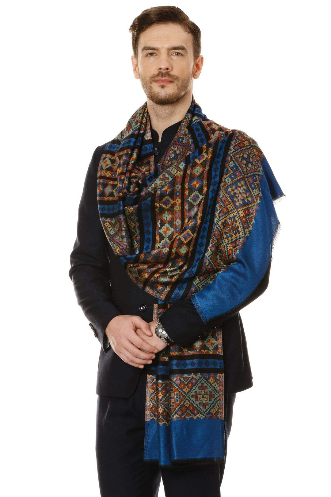 Pashtush India Stole Pashtush Mens fine Soft Ethnic Stole - Blue