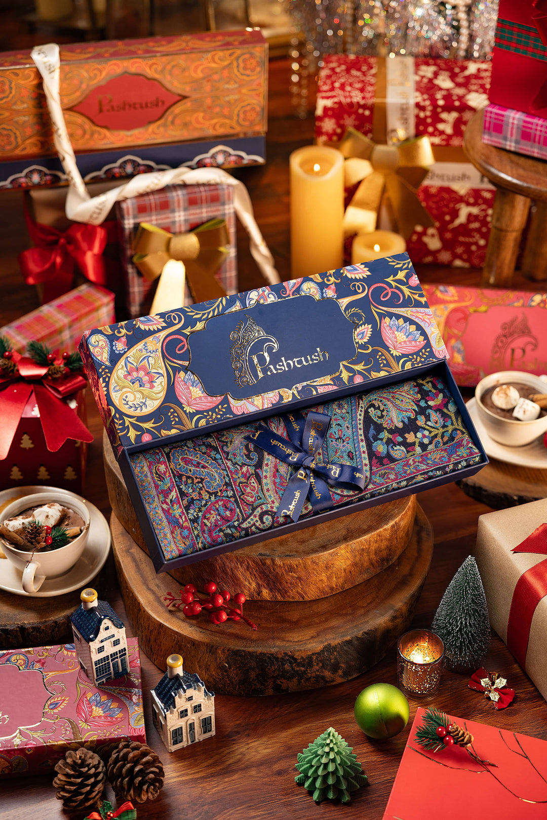 Pashtush India Gift Pack Pashtush Mens Fine Soft Ethnic Stole Multi Blue