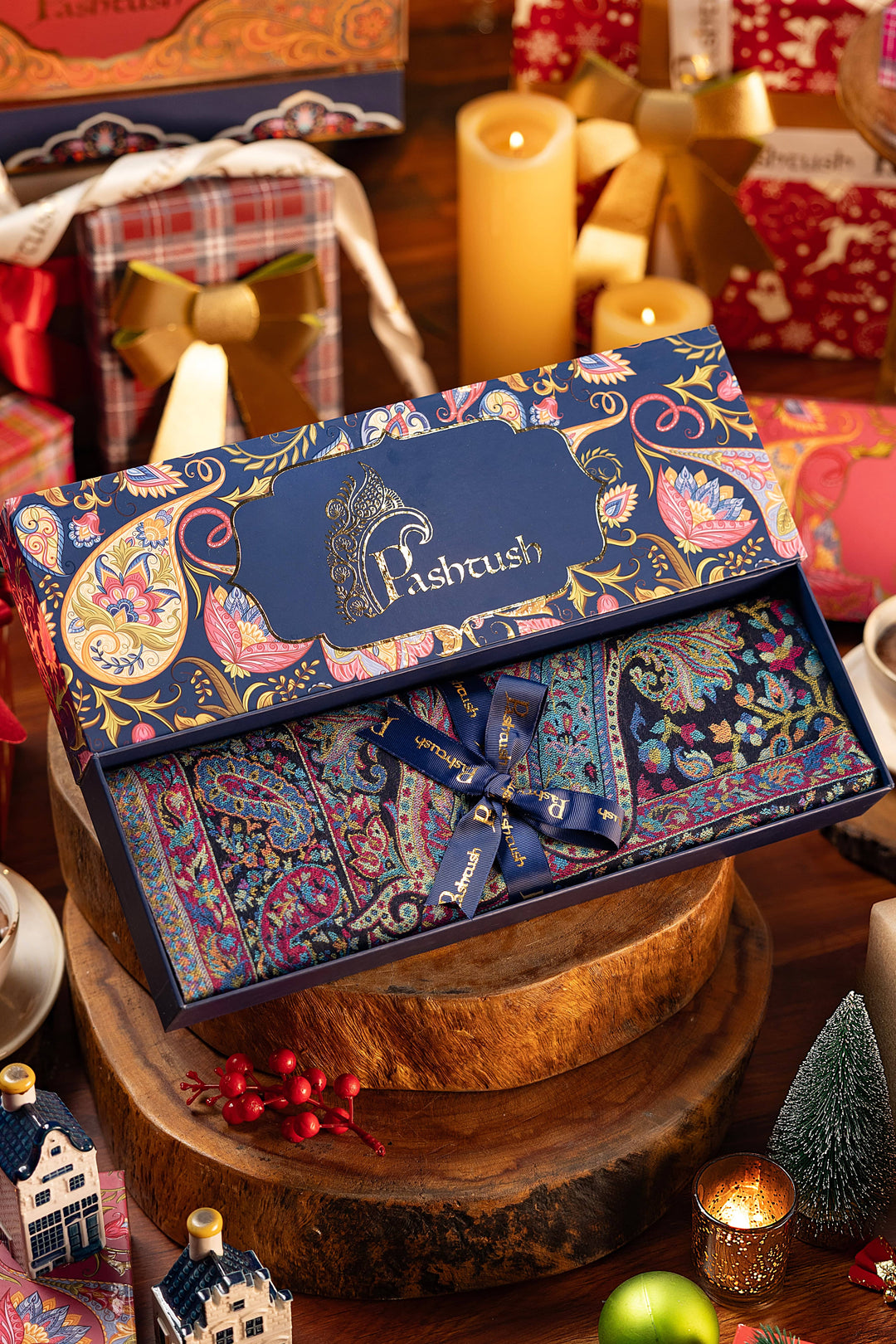 Pashtush India Gift Pack Pashtush Mens Fine Soft Ethnic Stole Multi Blue