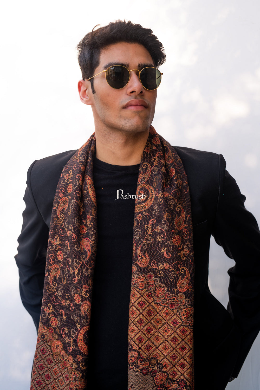 Pashtush India Mens Scarves Stoles and Mufflers Pashtush Mens Fine Soft Ethnic Stole, Reversible