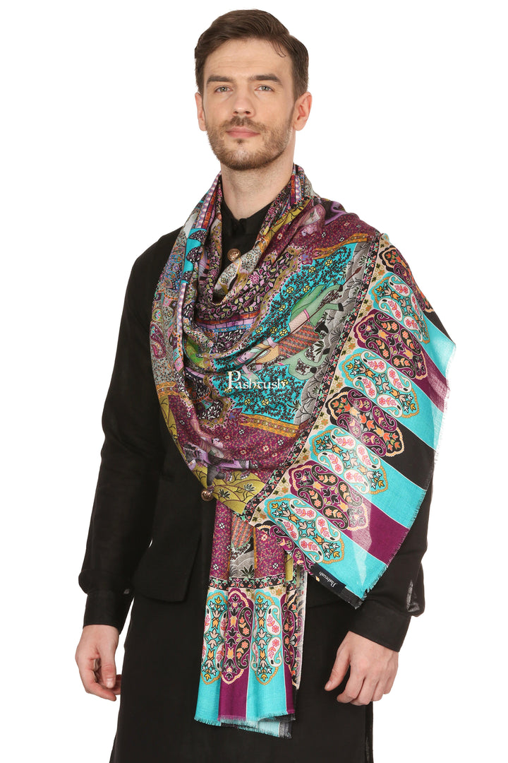 Pashtush India Mens Scarves Stoles and Mufflers Pashtush Mens Fine Soft Printed Stole, Mughal Darbar
