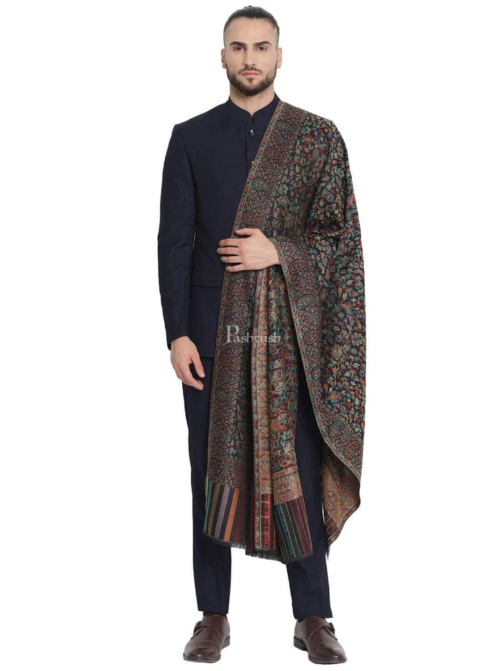 Pashtush India 100x200 Pashtush Mens Fine Wool Ethnic Weave Stole, Soft and Warm