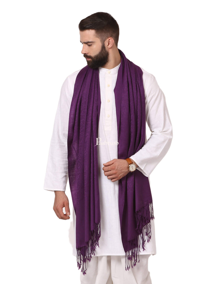 Pashtush India Mens Scarves Stoles and Mufflers Pashtush Mens Fine Wool Jacquard Muffler, Deep Purple