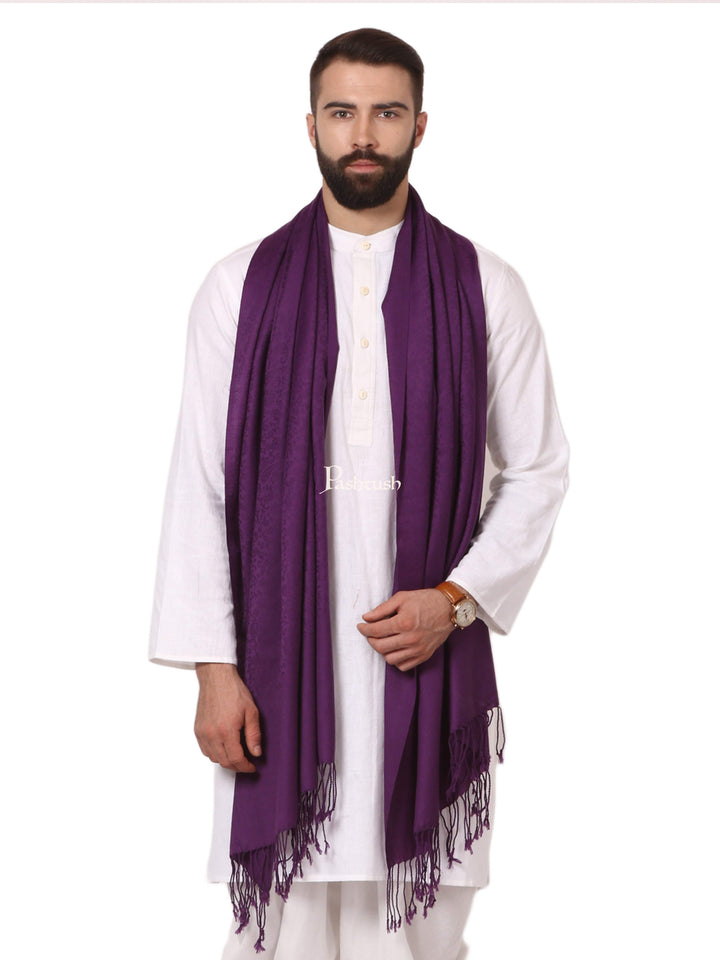 Pashtush India Mens Scarves Stoles and Mufflers Pashtush Mens Fine Wool Jacquard Muffler, Deep Purple