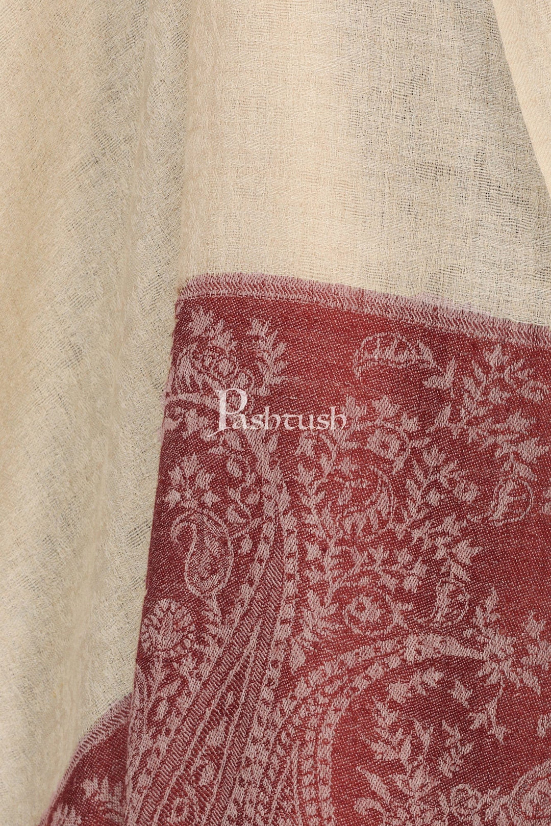 Pashtush India Mens Scarves Stoles and Mufflers Pashtush Mens Fine Wool Jacquard Stole, Beige