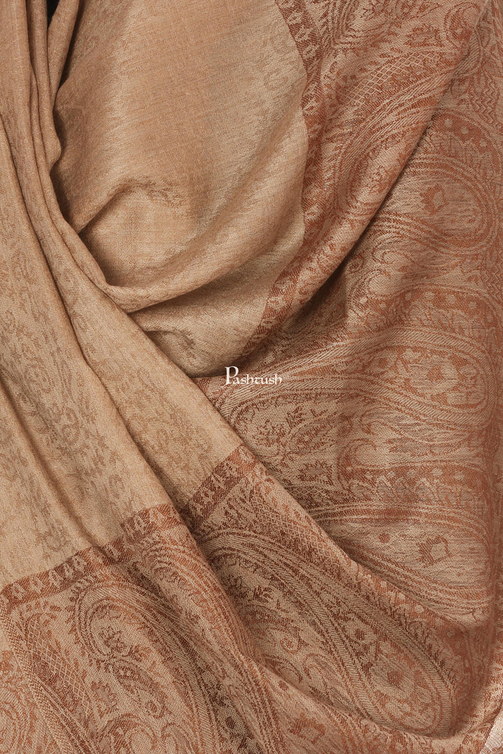 Pashtush India Mens Scarves Stoles and Mufflers Pashtush Mens Fine Wool Jacquard Stole, Beige