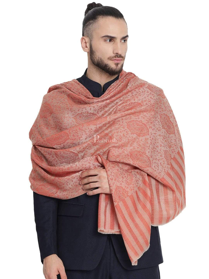 Pashtush India 70x200 Pashtush Mens Fine Wool Jacquard Stole, Bottle Peach