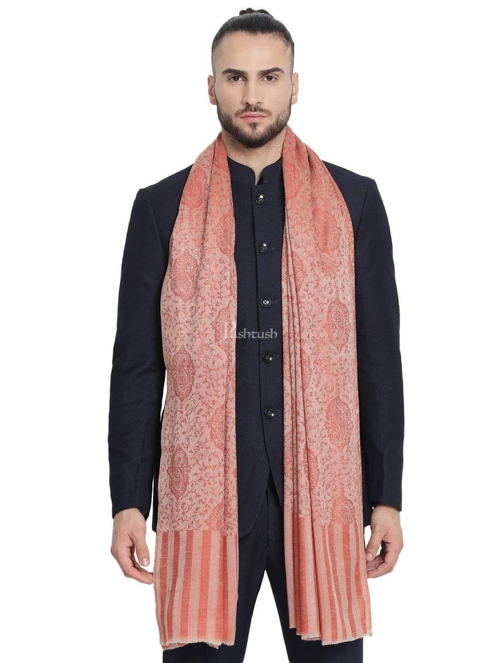 Pashtush India 70x200 Pashtush Mens Fine Wool Jacquard Stole, Bottle Peach