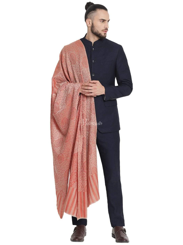 Pashtush India 70x200 Pashtush Mens Fine Wool Jacquard Stole, Bottle Peach