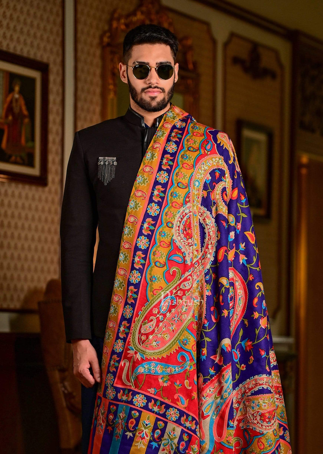 Pashtush India 114x228 Pashtush Mens Fine Wool, Kalamkari Printed Shawl, Multicoloured