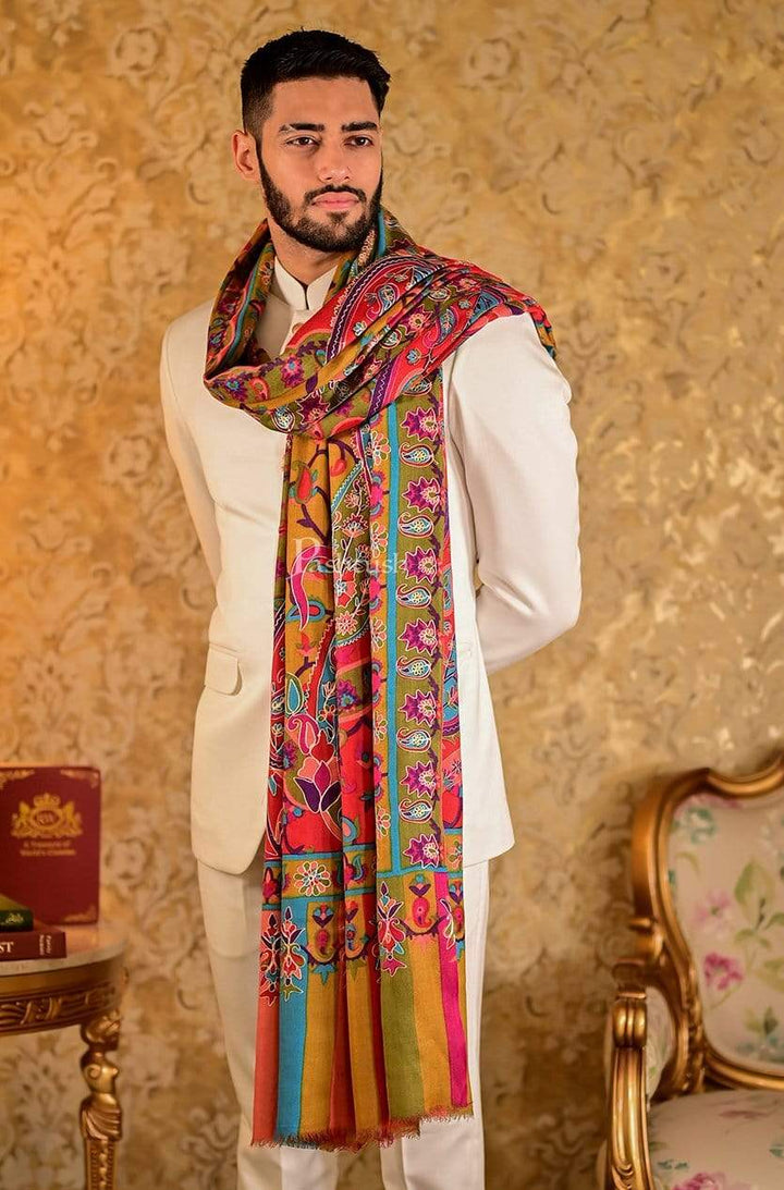 Pashtush India 114x228 Pashtush Mens Fine Wool, Kalamkari Printed Shawl, Multicoloured