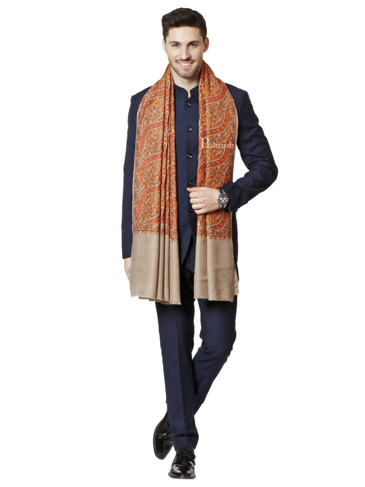 Pashtush India 100x200 PASHTUSH MENS FINE WOOL , KASHMIRI SOZNI EMBROIDERY STOLE