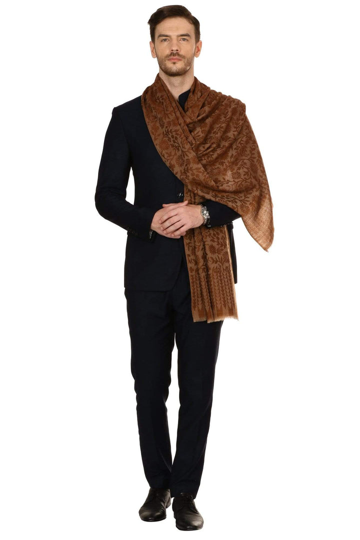 Pashtush Store Stole Pashtush Mens Fine Wool Reversible Muffler, Soft and Warm - Brown
