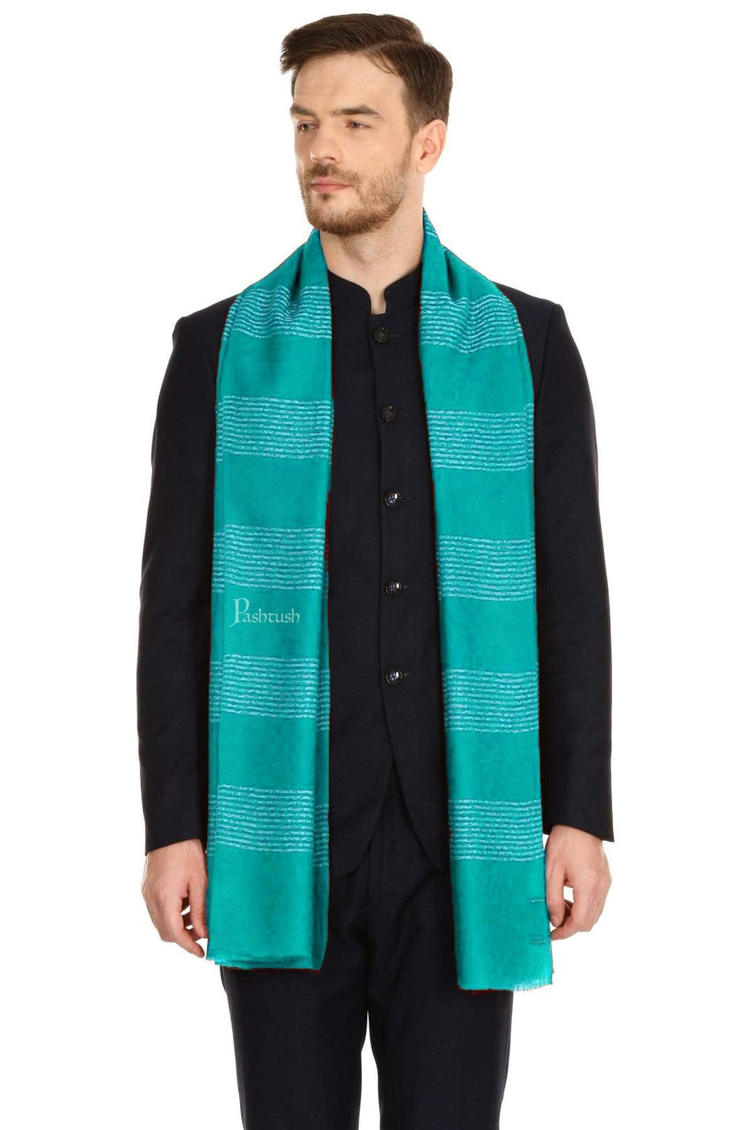 Pashtush India Mens Scarves Stoles and Mufflers Pashtush Mens Fine Wool Reversible Muffler, Soft And Warm - Bue