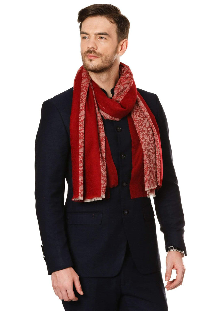 Pashtush Store Stole Pashtush Mens Fine Wool Reversible Muffler, Soft and Warm - Crimson
