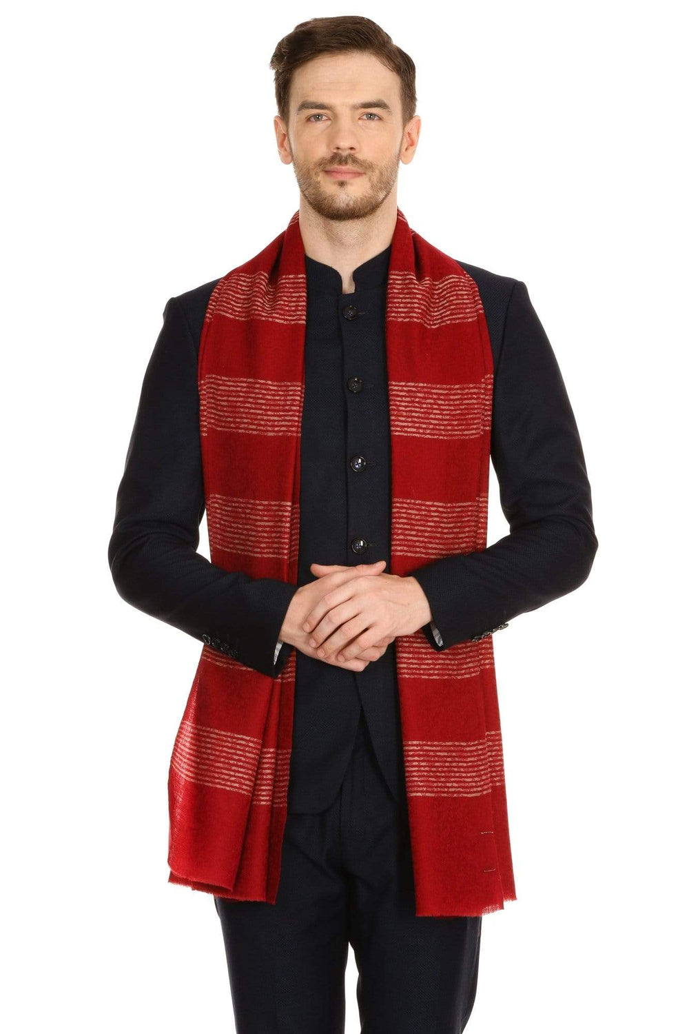Pashtush Store Stole Pashtush Mens Fine Wool Reversible Muffler, Soft and Warm - Deep Maroon