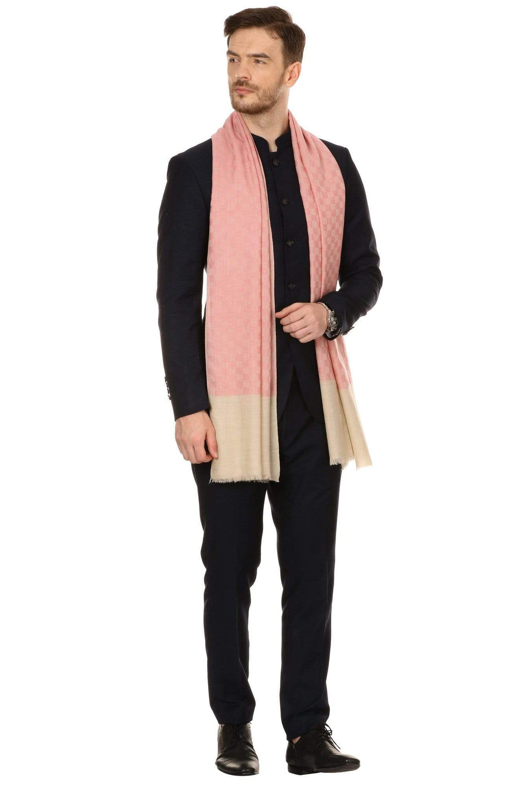 Pashtush India 70x200 Pashtush Mens Fine Wool Reversible Muffler, Soft and Warm - Pink