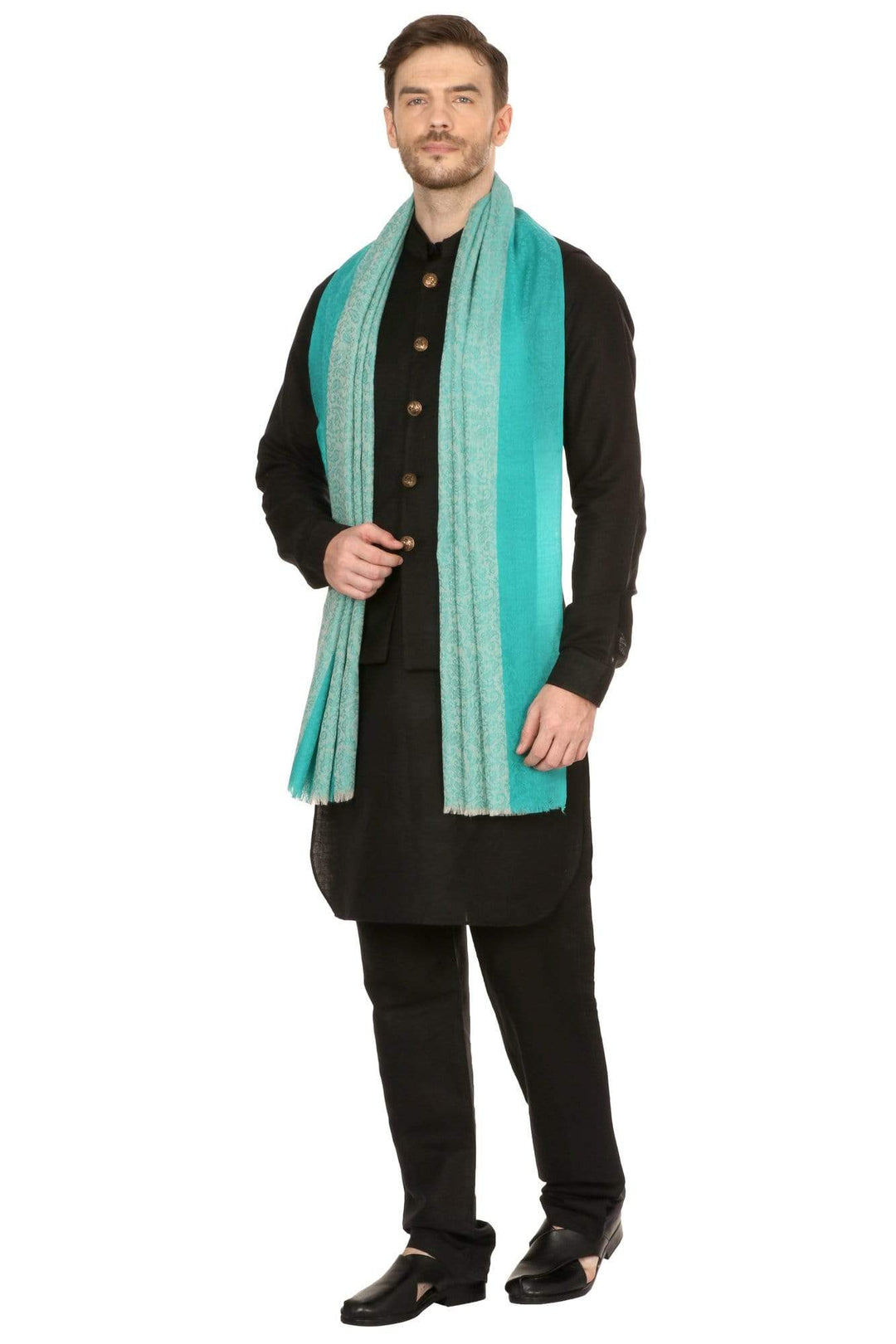 Pashtush Store Stole Pashtush Mens Fine Wool Reversible Muffler, Soft and Warm - Sea Green