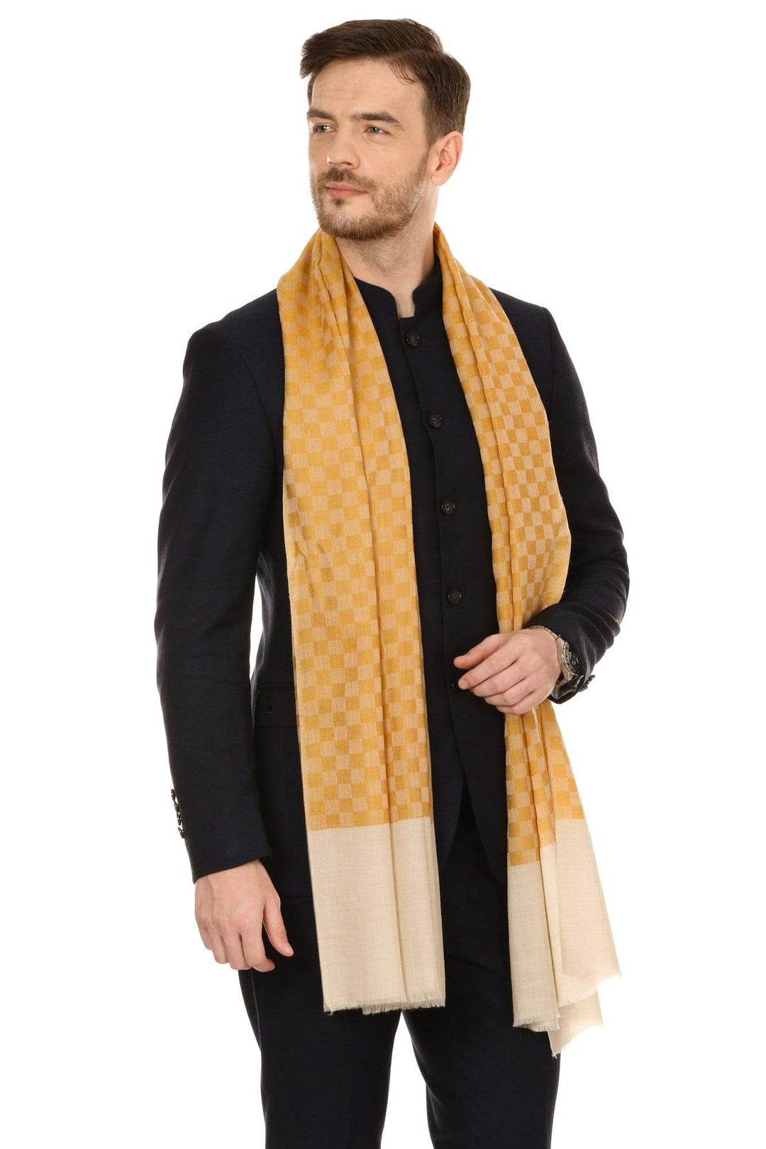 Pashtush Store Stole Pashtush Mens Fine Wool Reversible Muffler, Soft and Warm - Yellow
