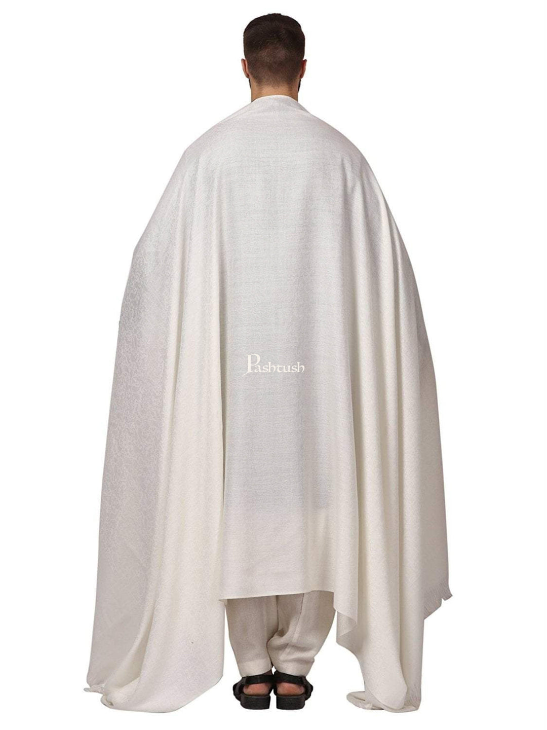 Pashtush India Mens Shawls Gents Shawl Pashtush Mens Fine Wool, Self Design, Full Size Mens, White