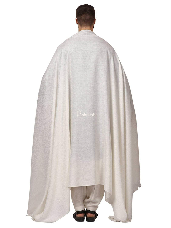 Pashtush India Mens Shawls Gents Shawl Pashtush Mens Fine Wool, Self Design, Full Size Mens, White