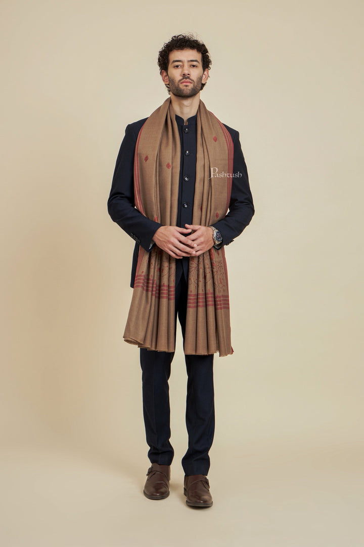 Pashtush India Mens Scarves Stoles and Mufflers Pashtush Mens Fine Wool Shawl,  Design, Taupe