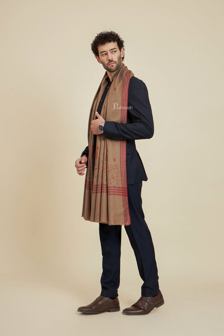 Pashtush India Mens Scarves Stoles and Mufflers Pashtush Mens Fine Wool Shawl,  Design, Taupe